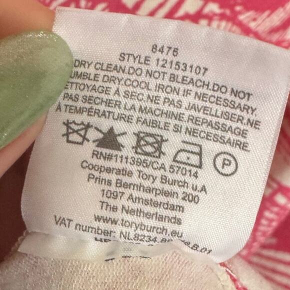 Tory Burch Abstract Print V Neck Button Down Cardigan White And Pink Size Medium - Picture 10 of 12